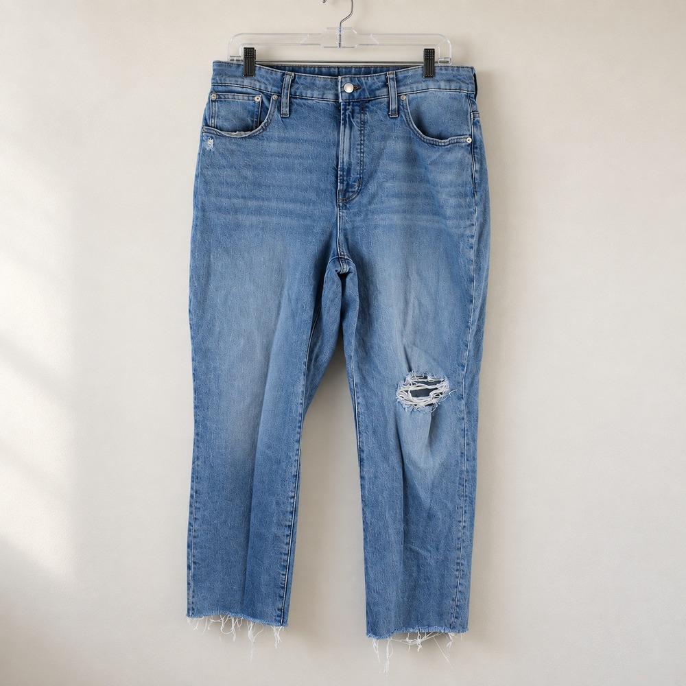 Madewell Curvy Perfect Vintage Jeans Light Wash Distressed Raw Hem Size 32